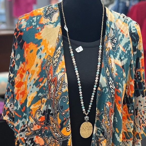 NWT kimono ruana exotic bohemian flowy one size perfect for beach, arm cover OS - Picture 7 of 8